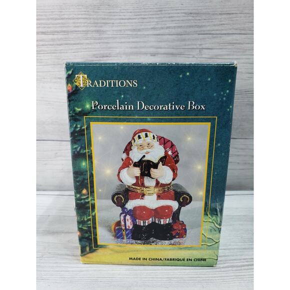 Traditions Porcelain Christmas Santa Claus Hinged Decorative Trinket Box - Picture 4 of 7